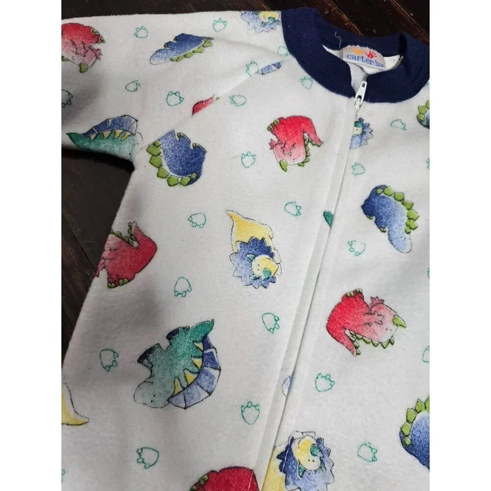 Vintage 90s Carter's Primary Colors Dinosaur Print Footed Bodysuit 0-6 Months
